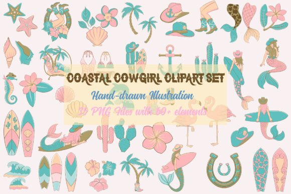 Coastal Cowgirl Clipart PNG Set Review for Real Embroidery Projects