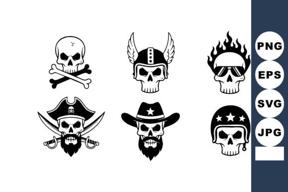 Skull Designs with Pirate, Viking, and Cowboy Styles
