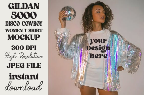 Trendy Disco Ball Gildan 5000 Mockup 24